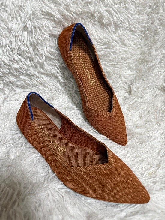 Rothy's Shoes - Rothy's Pointed Toe Flats in Rust with Blue Trim